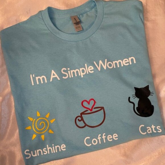 Tops - Handmade Women's sunshine coffee cat blue short sleeve t-shirt